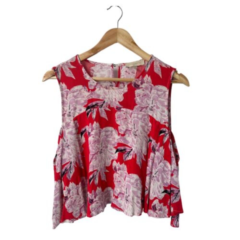Dance & Marvel Women's Red Floral Flowwy Cropped Sleeveless Top Medium